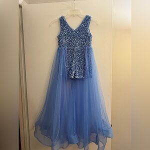 Blue Sequin Tulle Formal Dress for Girls